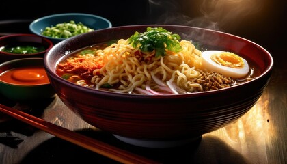Delicious Bowl of Ramen with Toppings and Broth