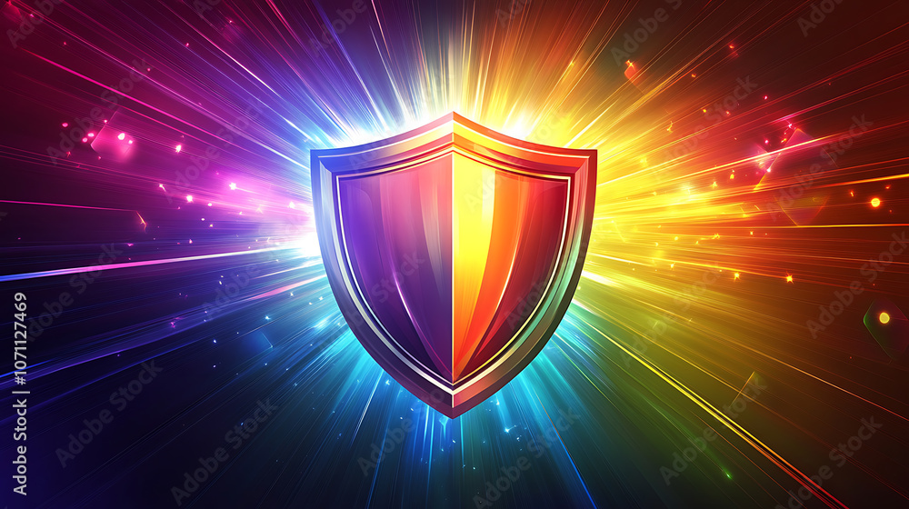 Poster shield on a vibrant background symbolizing advanced security and innovative protection solutions, id