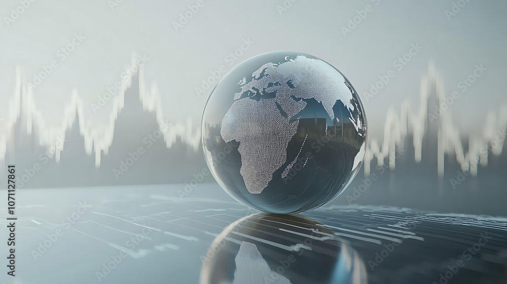Leinwandbilder the globe is seen through the glass of an abstract stock chart, with a blue background and a gray li