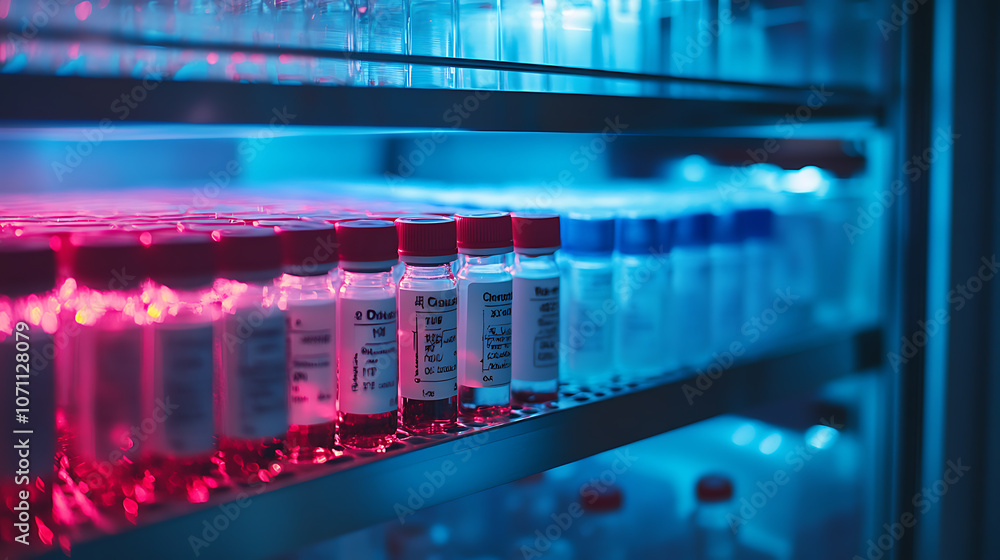 Poster Vials stored in a temperature-controlled environment, highlighting the importance of maintaining specific temperatures for sensitive substances