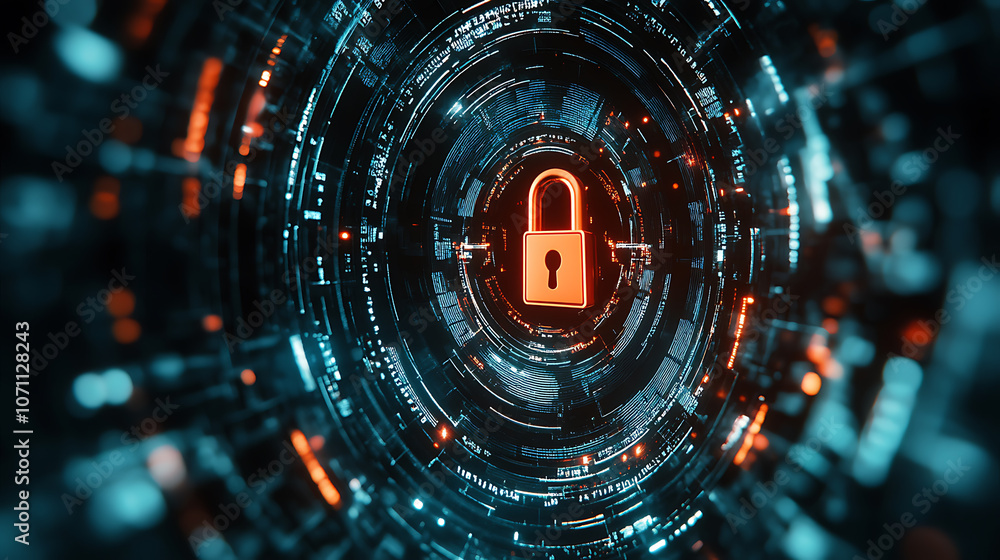 Aufkleber cybersecurity visualization with secure lock icon protecting data emphasizing the importance of data protection protocols 3d rendering