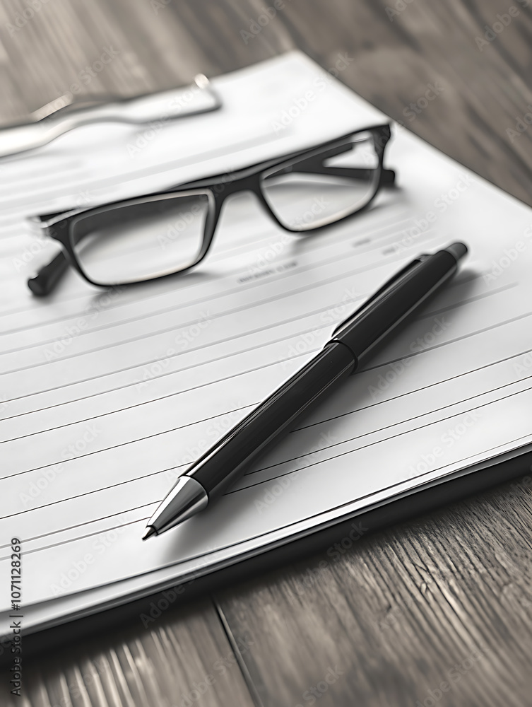 Poster work injury report form with pen and eyeglasses on table