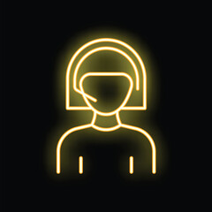 Bright yellow neon sign depicting a female customer service representative wearing a headset