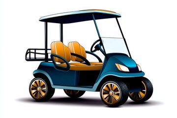 2D illustration of a golf cart with simple colors, set on a clean white background