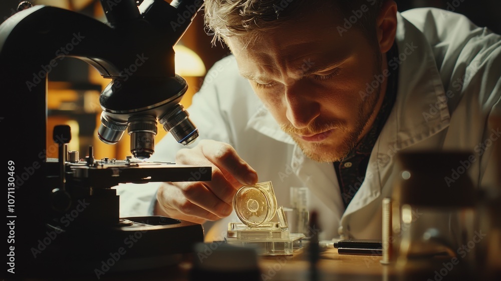 Poster preparing microscope slides with attentive focus