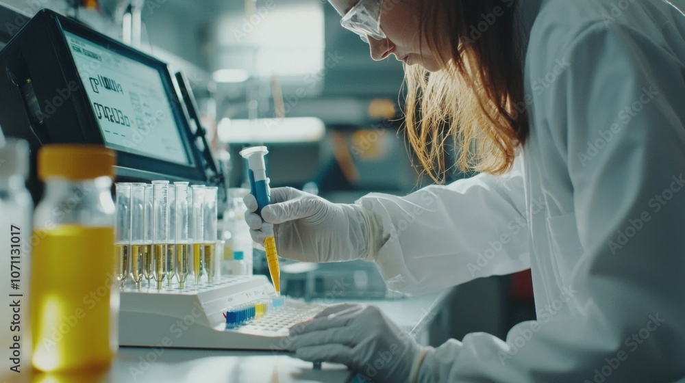 Poster testing solutions with ph meter in laboratory setting