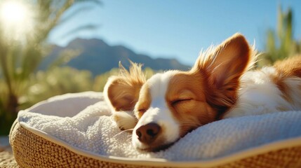 Peaceful Dog Sleeping Comfortably on Soft Bed