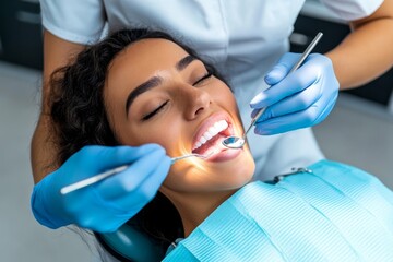 A soft watercolor painting of a dentist and patient, with gentle brushstrokes and warm tones to convey a caring atmosphere