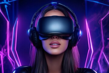 A young girl exploring a cyberpunk world, with glowing gadgets and vibrant, high-tech surroundings