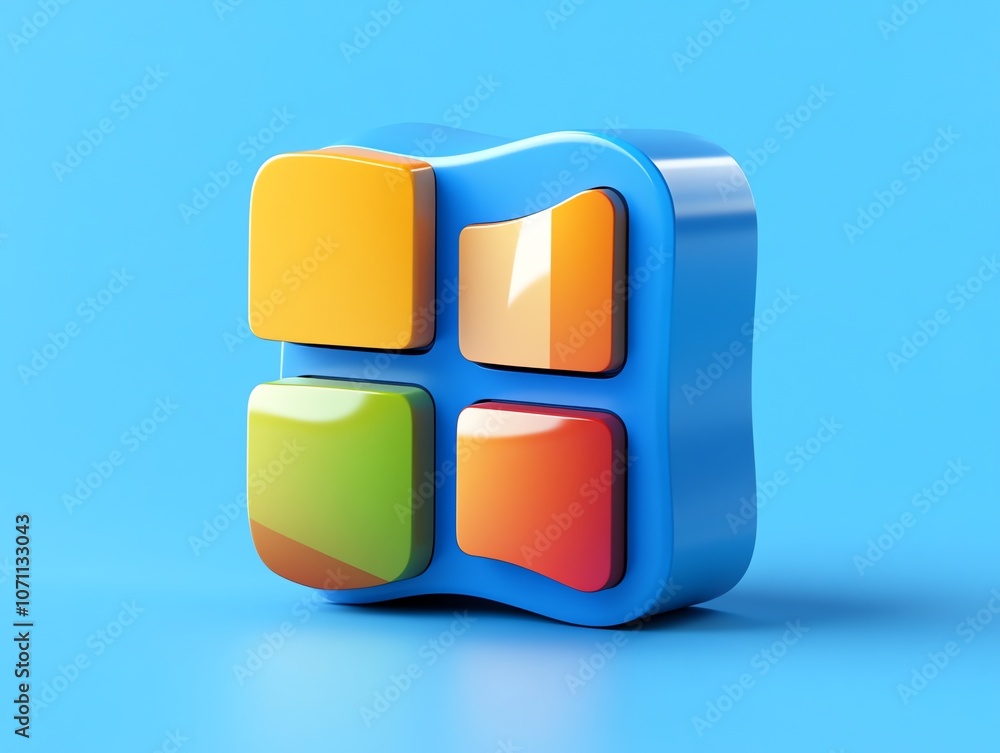 Poster 3d rendering of a colorful window icon on a blue background.