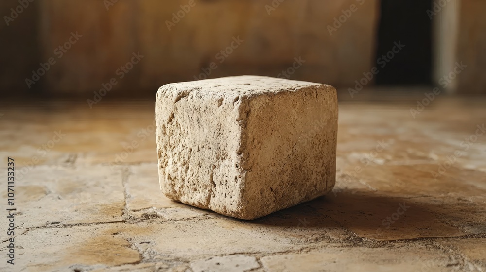 Poster simple stone block on a rustic floor surface
