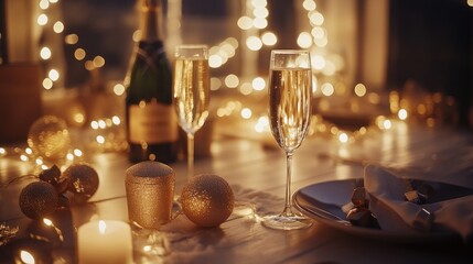Fototapeta premium Elegant celebration with champagne and festive lights
