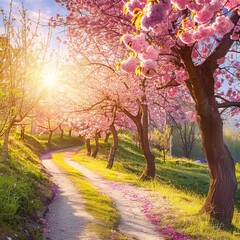 Naklejka premium Pink Blossom Pathway