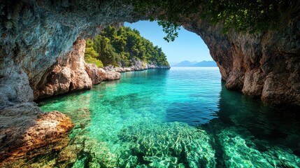 Serene Coastal Cave with Crystal Clear Water