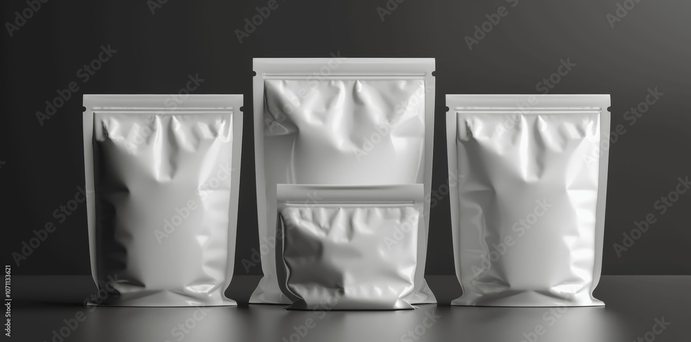 Poster white stand up pouches mockup black background creative design realistic blank ziplock front view sh
