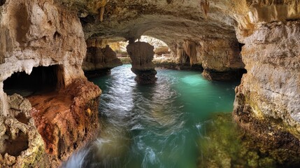 Serene Ocean Cavern with Gentle Rippling Waves
