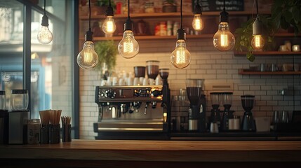 Cozy Coffee Shop Interior with Stylish Lighting