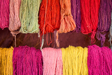 colorful fibers ready to be used by weavers at Chinchero-Cusco Peru.