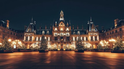 Obraz premium Festive Night Scene of Historic Building with Lights