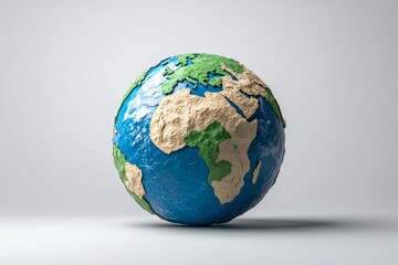 Fototapeta premium Minimalist illustration of Earth as a simple blue and green globe on a plain white background