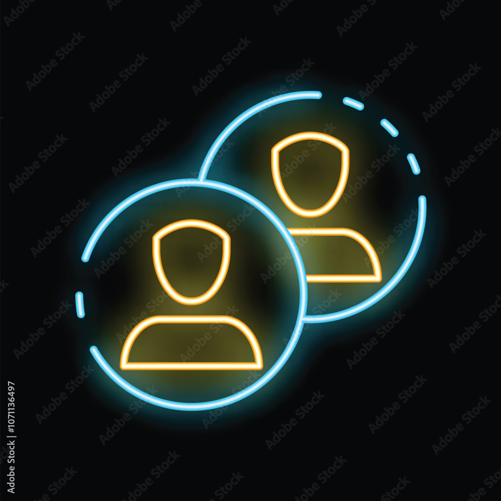 Poster neon icon representing user security with a shield protecting personal data, perfect for websites an