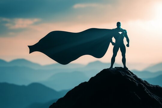 Superhero Silhouette on Mountaintop