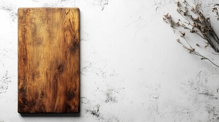 Rustic Wooden Board on Marble Surface