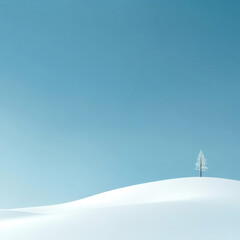 Fototapeta premium solitary tree stands on snow covered hill under clear blue sky, creating serene winter landscape. scene evokes sense of tranquility and isolation