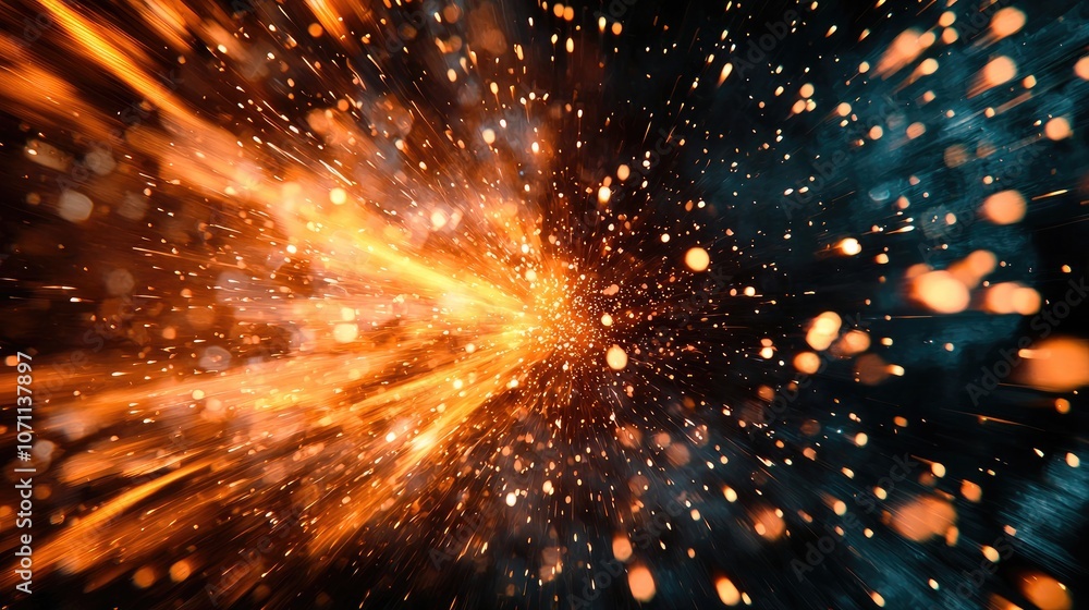 Wall mural abstract background with orange and blue particles.