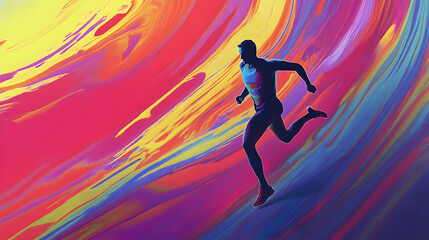 Runner’s Journey: a man running a marathon in an abstract, colorful style, emphasizing effort and determination in his stride. Generative AI 
