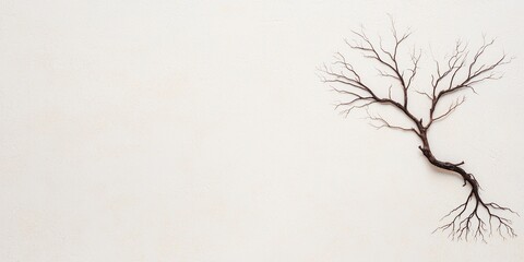 Obraz premium A delicate, bare tree branch isolated on a white background, showcasing intricate details and natural beauty.