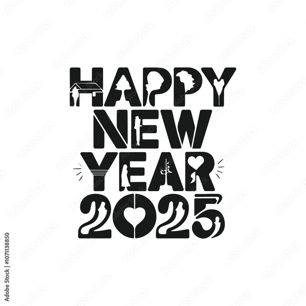 Fototapete happy new year text design. 2025 number design template. collection of 2025 happy new year symbols v