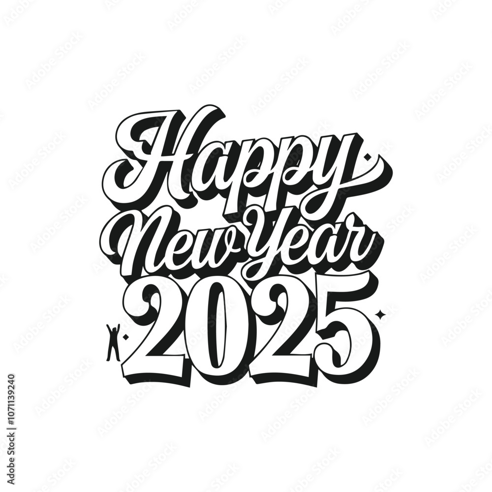 Fototapete happy new year text design. 2025 number design template. collection of 2025 happy new year symbols v