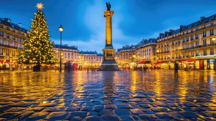 Obraz premium Festive Square with Christmas Tree and Reflections