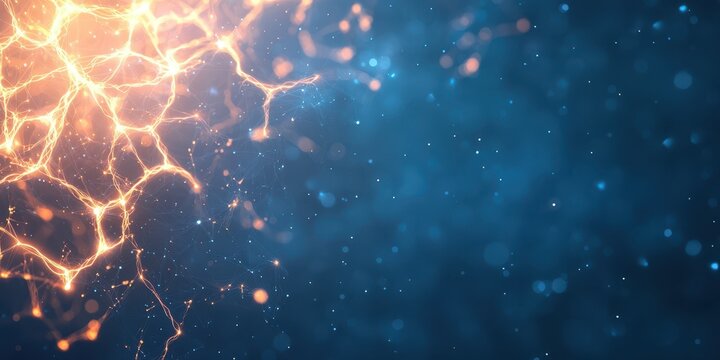 Abstract representation of neural connections with glowing effects on a dark blue background.