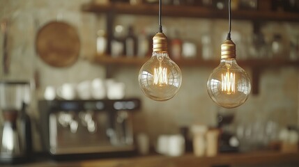 Obraz premium Cozy Cafe with Vintage Light Bulbs and Warm Atmosphere