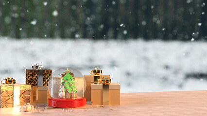The Snow man in glass ball and gift box for holiday and celebration  concept 3d rendering.