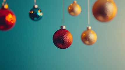 Fototapeta premium Schwebende Weihnachtskugeln in verschiedenen Farben.