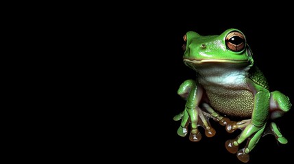 Obraz premium Vibrant Green Frog on Dark Background