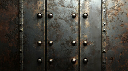 Fototapeta premium Weathered Metal Panel: a weathered metal panel with a rusty texture and visible bolts, evoking a sense of history and strength.Generated with AI 