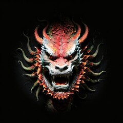 A stunning dragon head art piece emerging from darkness, showcasing fierce expression and intricate designs that captivate the imagination