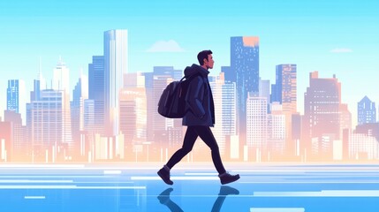 Obraz premium Urban Walker in a Modern Cityscape