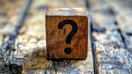 Wooden Block with Question Mark on Rustic Background