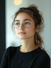 Fototapeta premium Fashion-Forward Female Portrait with Eyeglasses and Modern Hair