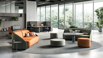 Obraz premium Modern office with comfortable and collaborative workspaces designed for productivity