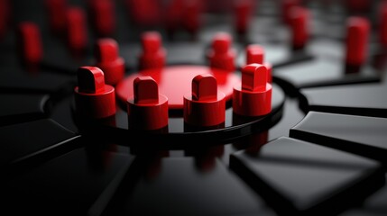 Abstract red and black geometric design with circular shapes