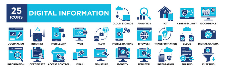 Digital Information icon collection set. Containing design digital, technology, information, business, network, internet	
