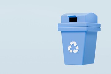 3D Recycle Bin Icon. Minimal Cartoon Waste trash bin, Garbage container, Recycling bin icon. Emphasizing sustainability and eco-friendliness concept. Climate change nature junk concept. 3d render.