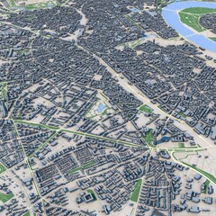 Dusseldorf City Germany Map, 3D Rendering