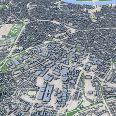 Dusseldorf City Germany Map, 3D Rendering